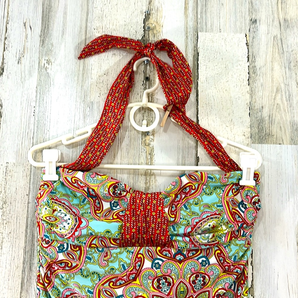 ANTONIO MELANI Green Multicolor Paisley Halter Swim Top - Picture 3 of 13